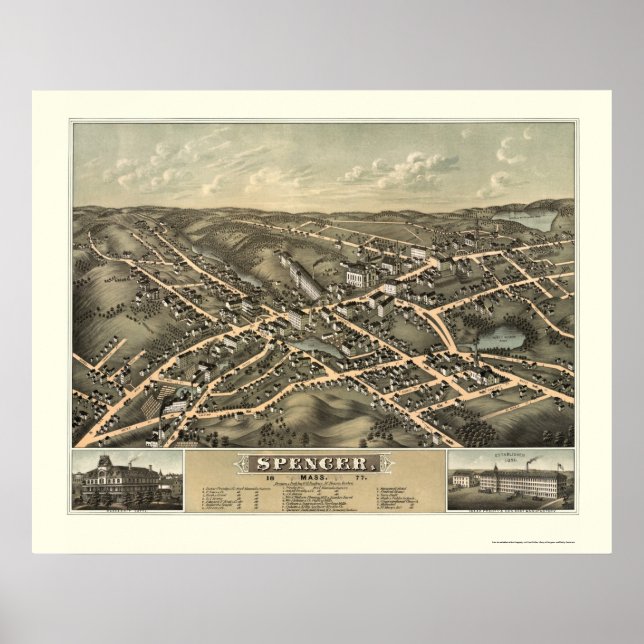 Spencer, MA Panoramic Map - 1877 Poster (Front)