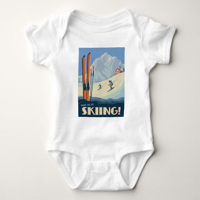 Spend the Day Skiing Vintage Baby Bodysuit (Front)