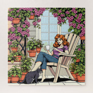 Spending Time with my Cat, Coffee and Plants Jigsaw Puzzle
