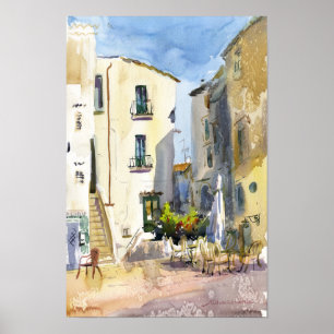 Sperlonga Italy Watercolor Mediterranean Old Town Poster