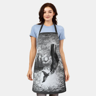 Sperm Whale Breaching, Vintage Marine Life Animals Apron