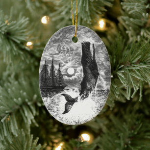 Sperm Whale Breaching, Vintage Marine Life Animals Ceramic Tree Decoration