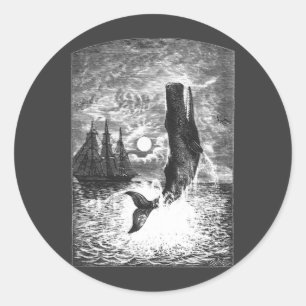 Sperm Whale Breaching, Vintage Marine Life Animals Classic Round Sticker