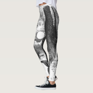 Sperm Whale Breaching, Vintage Marine Life Animals Leggings