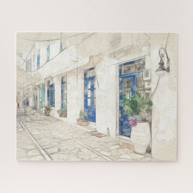 Spetses traditionally Greek streets, Greece Jigsaw Puzzle (Horizontal)
