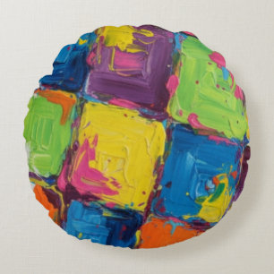 Sphere of Color in Motion Round Cushion