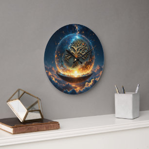 Sphere of Life – The Golden World Tree. Large Clock