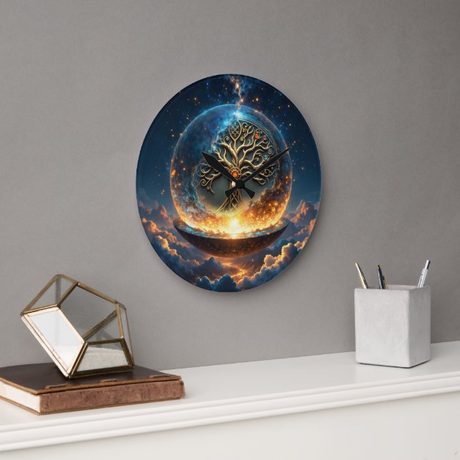 Sphere of Life – The Golden World Tree.  Large Clock (Office)