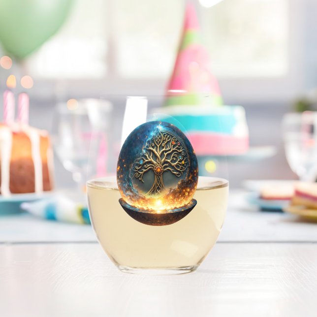Sphere of Life – The Golden World Tree.  Stemless Wine Glass (Insitu (Birthday))