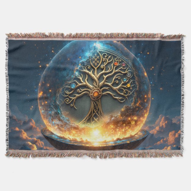 Sphere of Life – The Golden World Tree.  Throw Blanket (Front)