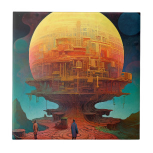 Spherical City Surreal Landscape Art Tile