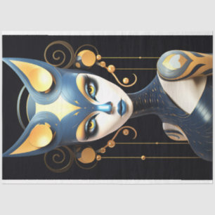 Sphinx Cat Black Gold Blue Art Deco Decoupage Tissue Paper