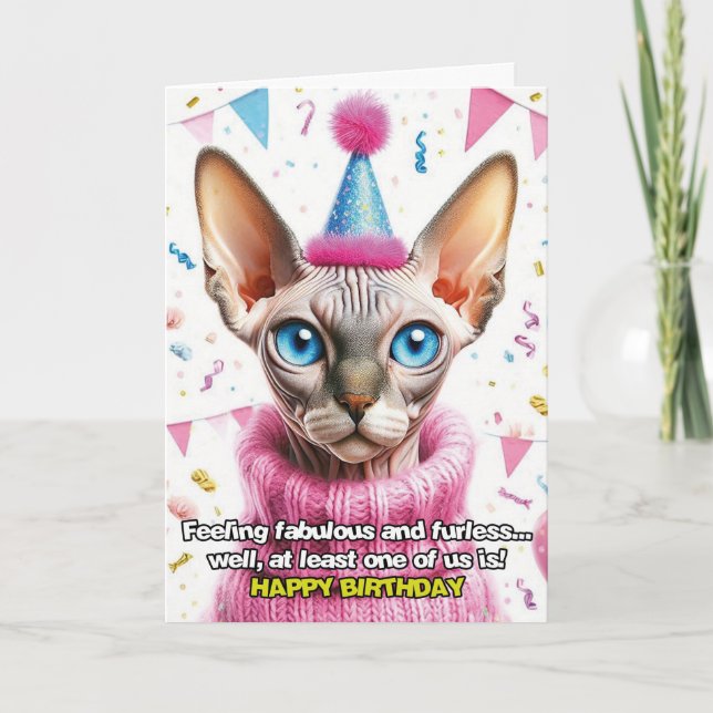 Sphinx Cat in Knitted Jumper Birthday Card (Front)