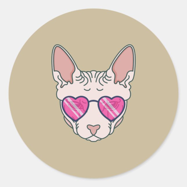 Sphinx Cat Pink Sunglasses Classic Round Sticker (Front)