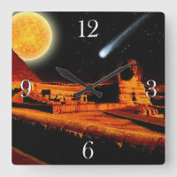 Sphinx & Moon over Egyptian Giza Pyramid Art Clock