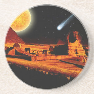 Sphinx & Moon over Egyptian Giza Pyramids Art Gift Coaster