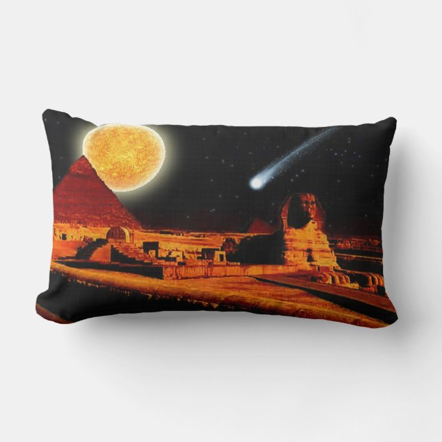 Sphinx & Moon over Egyptian Giza Pyramids Art Gift Lumbar Cushion (Front)