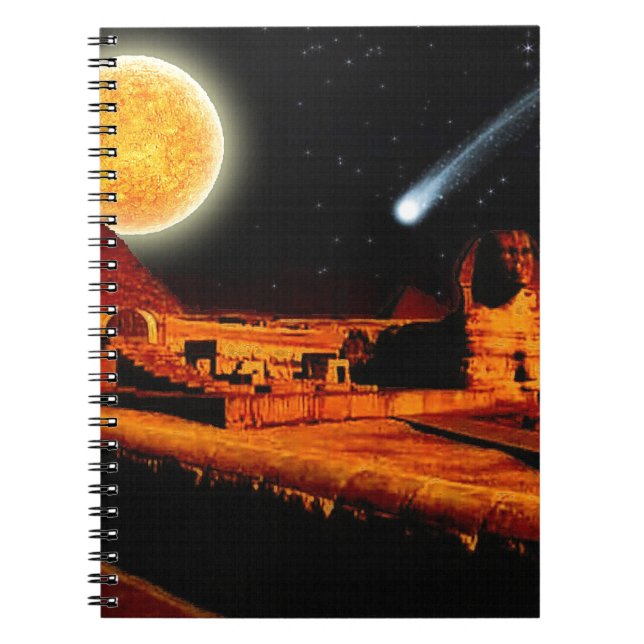Sphinx & Moon over Egyptian Giza Pyramids Art Gift Spiral Notebook (Front)