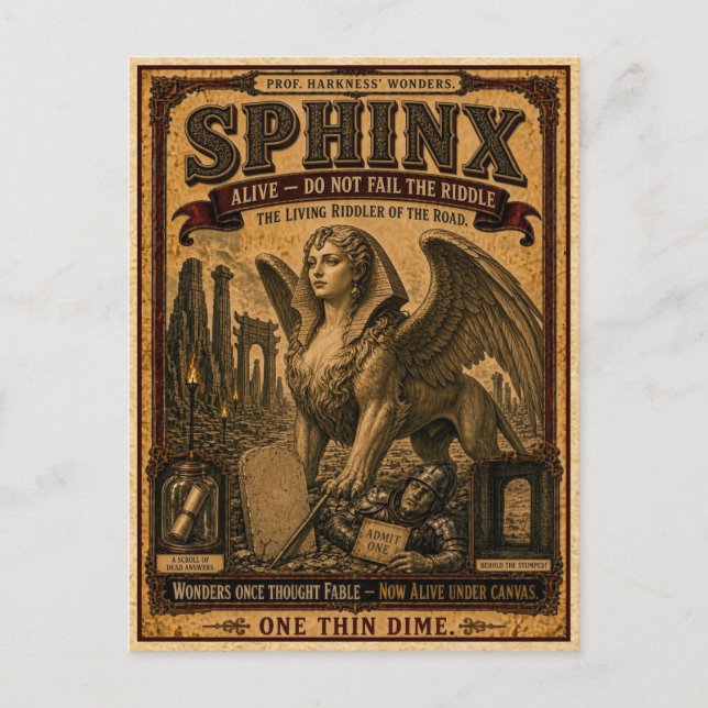 Sphinx, Vintage Circus Monster Postcard (Front)