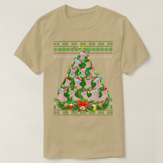 Sphyn Cat Xmas Lighting Tree Sphyn Cat Ugly Christ T-Shirt (Design Front)