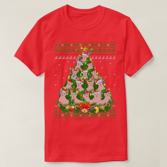 Sphyn Cat Xmas Lighting Tree Sphyn Cat Ugly Christ T-Shirt (Design Front)