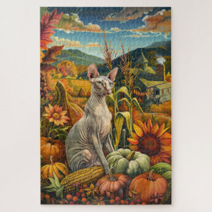 Sphynx Cat Autumn Harvest Thanksgiving Jigsaw Puzzle