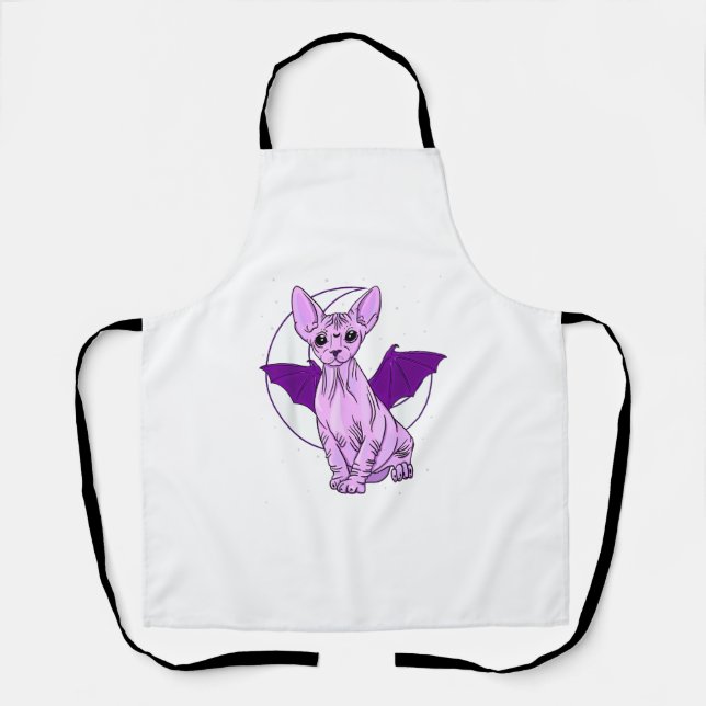 Sphynx Cat Bat Cute Pastel Goth Creepy Gothic Witc Apron (Front)