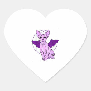 Sphynx Cat Bat Cute Pastel Goth Creepy Gothic Witc Heart Sticker