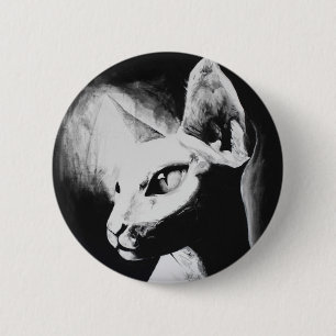 Sphynx Cat Black White Contrast Kitty Portrait Art 6 Cm Round Badge