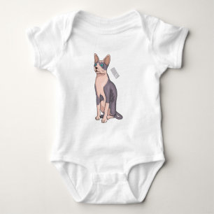 Sphynx cat cartoon illustration  baby bodysuit