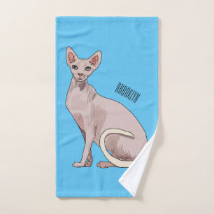 Sphynx cat cartoon illustration bath towel set