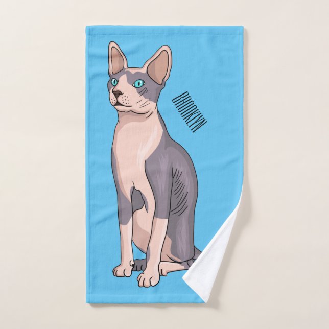 Sphynx cat cartoon illustration bath towel set (Hand Towel)