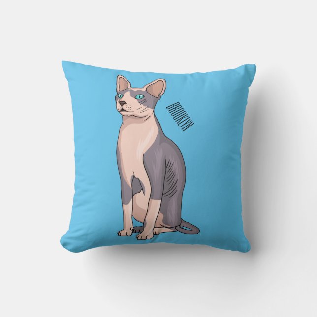 Sphynx cat cartoon illustration cushion (Front)