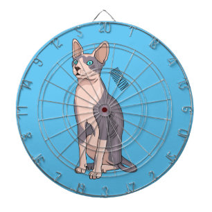 Sphynx cat cartoon illustration dartboard