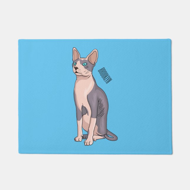 Sphynx cat cartoon illustration doormat (Front)