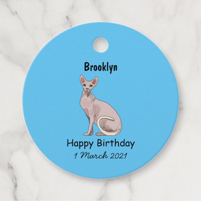 Sphynx cat cartoon illustration favour tags (Front)