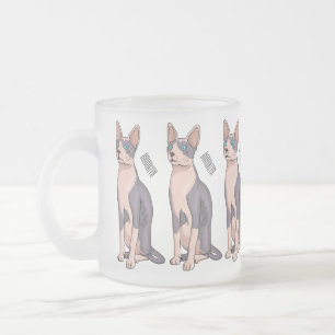 Sphynx cat cartoon illustration frosted glass coffee mug