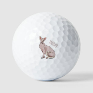 Sphynx cat cartoon illustration golf balls