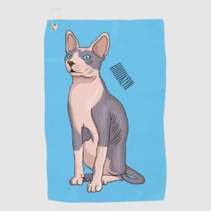 Sphynx cat cartoon illustration golf towel