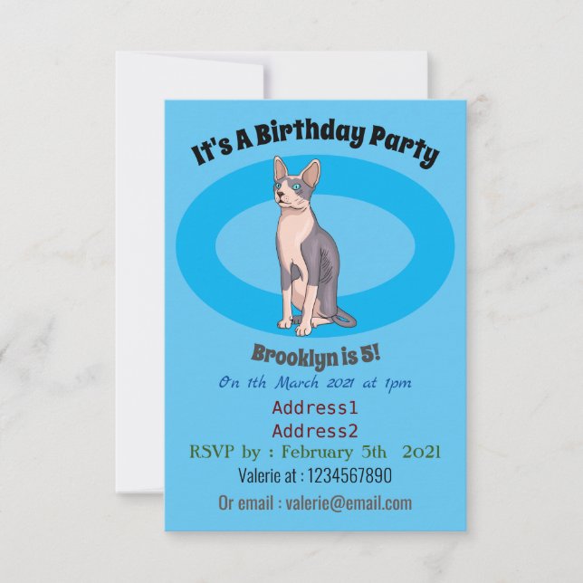 Sphynx cat cartoon illustration invitation (Front)