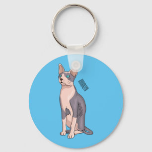 Sphynx cat cartoon illustration key ring