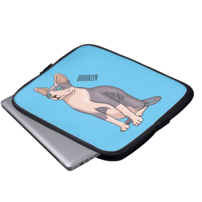 Sphynx cat cartoon illustration  laptop sleeve (Front Bottom)