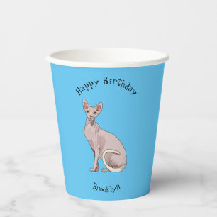 Sphynx cat cartoon illustration paper cups
