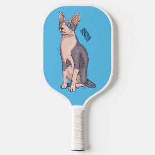 Sphynx cat cartoon illustration pickleball paddle