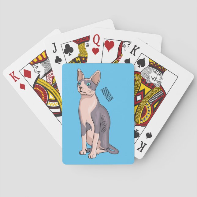 Sphynx cat cartoon illustration  playing cards (Back)