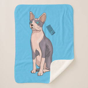 Sphynx cat cartoon illustration sherpa blanket