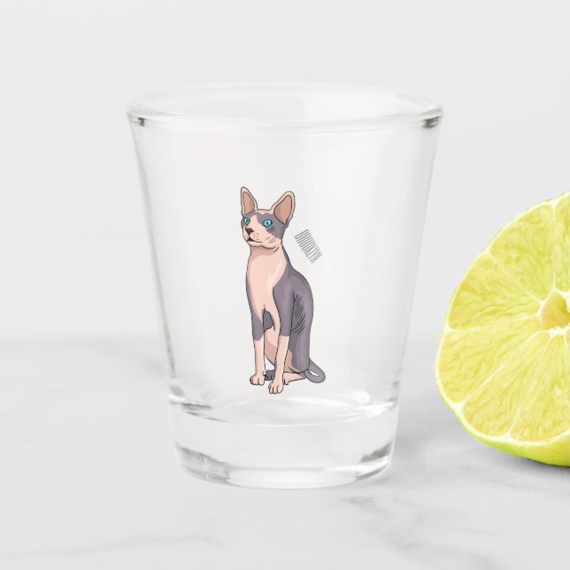 Sphynx cat cartoon illustration shot glass (Front)