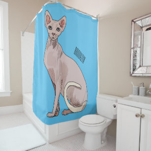 Sphynx cat cartoon illustration shower curtain