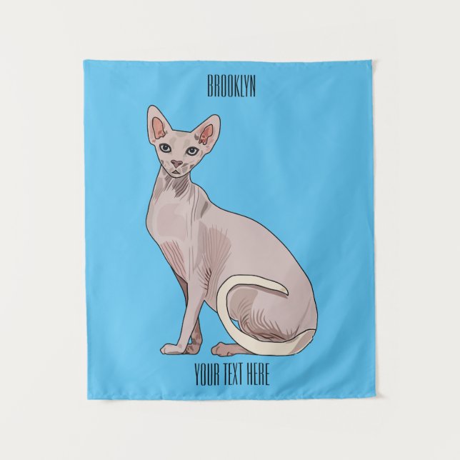 Sphynx cat cartoon illustration  tapestry (Front)