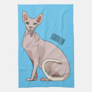 Sphynx cat cartoon illustration tea towel
